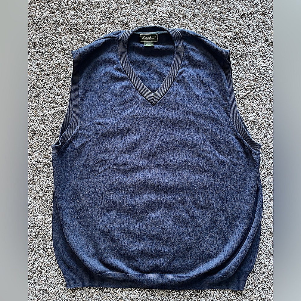 Eddie Bauer Sweater Vest Mens Cotton V Neck Sleveless XL Blue